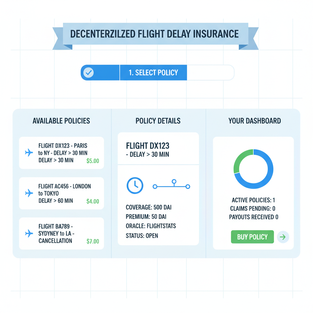 dashboard of decentralized insurance platform listing flight delay policies